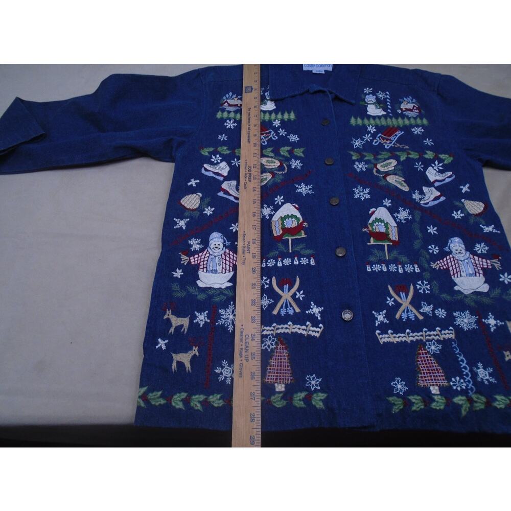 Vintage Casey Coleman Christmas Denima Shacket Button Embroidered Snowman Size M - Picture 7 of 10